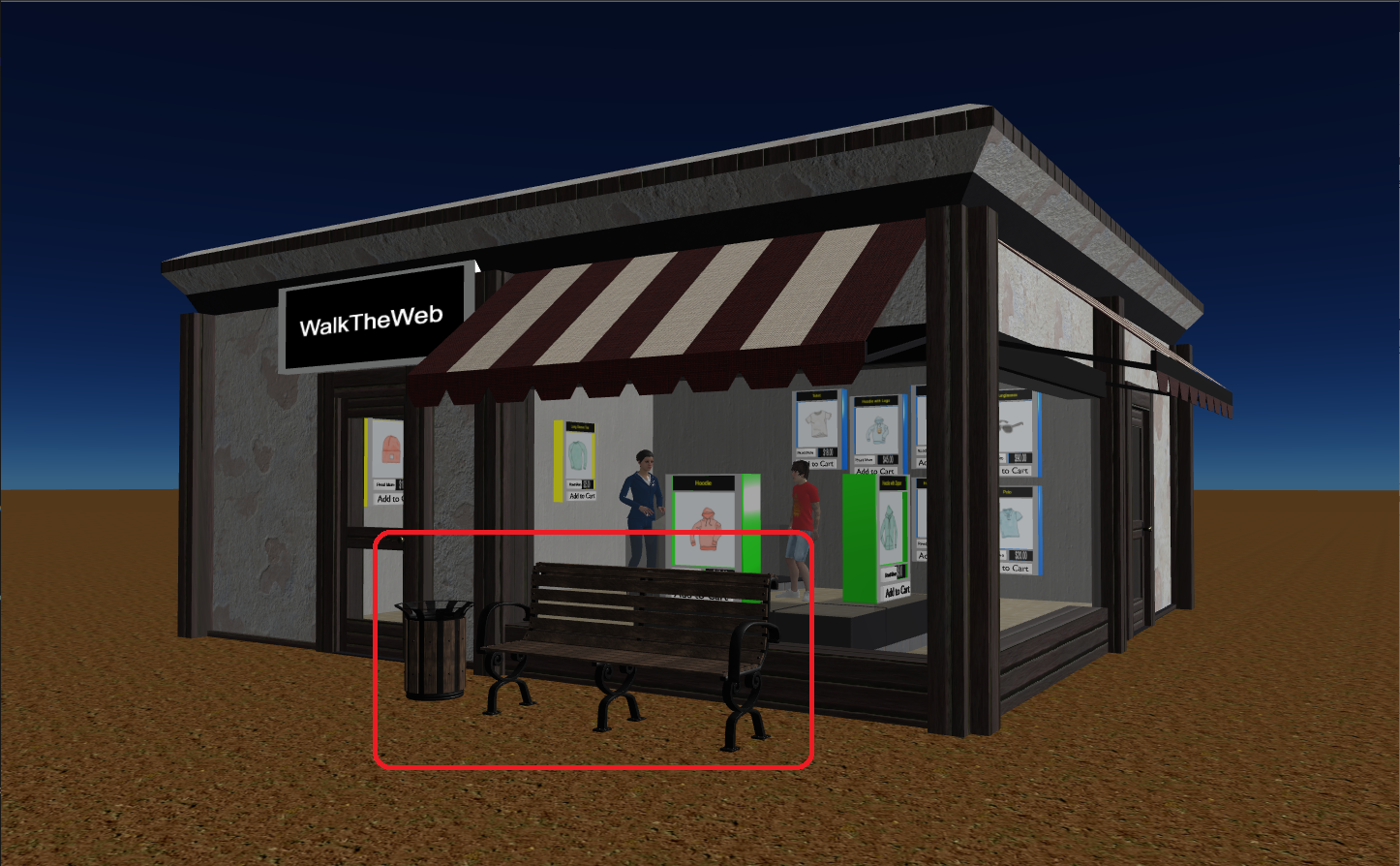 3D Thing (Bench and Trash Can) as part of a 3D Building