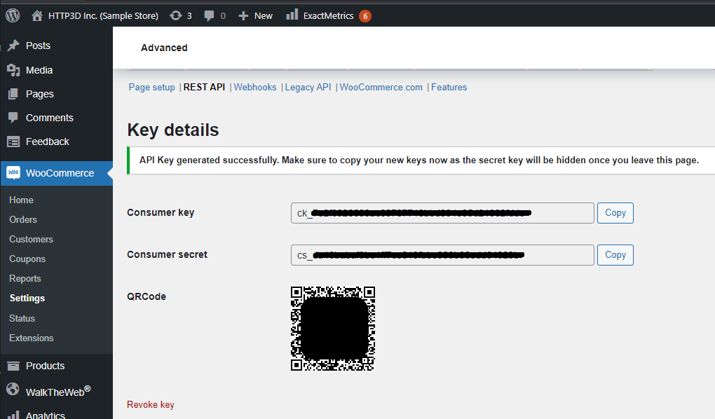 WooCommerce REST API Key and Secret