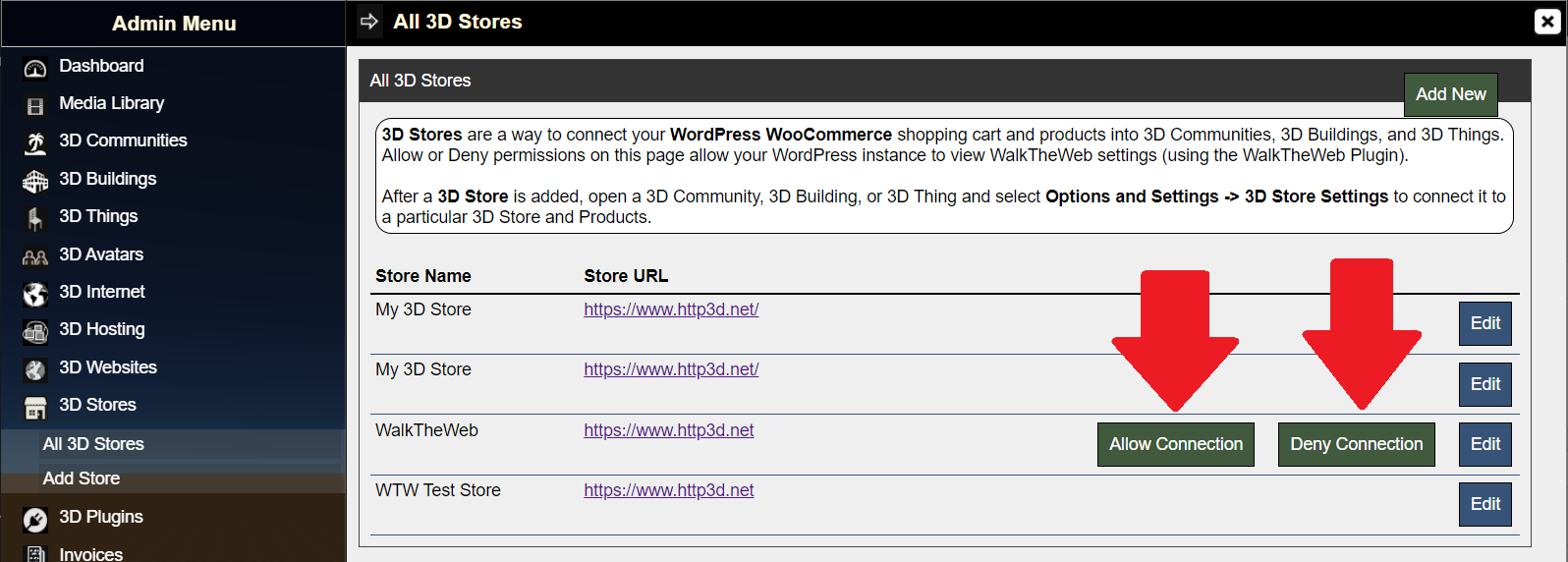 Allow or Deny Connection to 3D Store